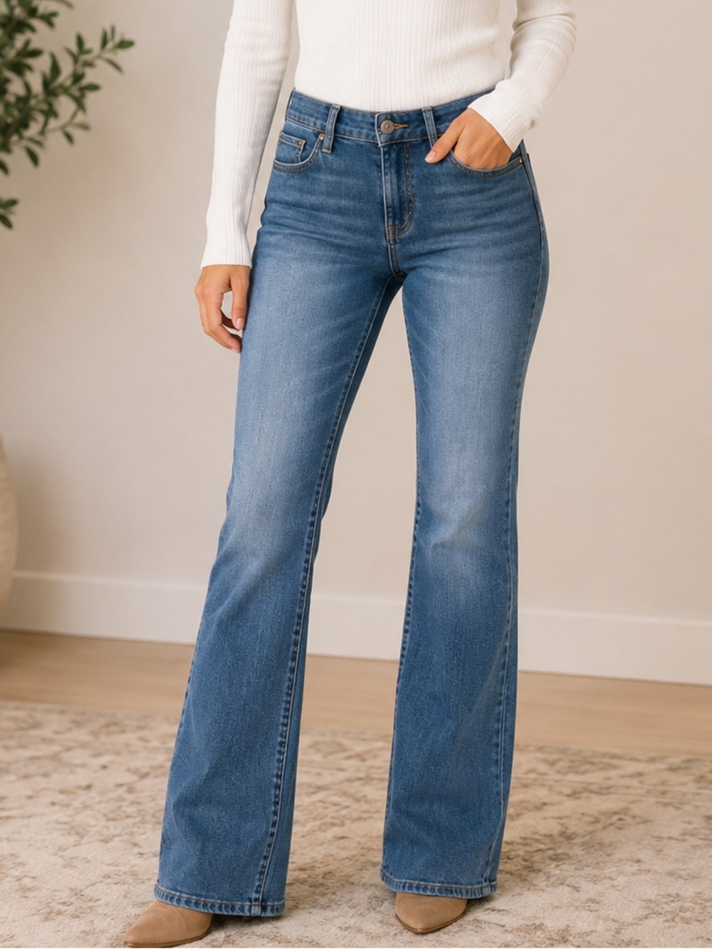 a.n.a. Women’s Bootcut Jeans Size 33/16 Medium Wash Mid Rise Stretch Denim